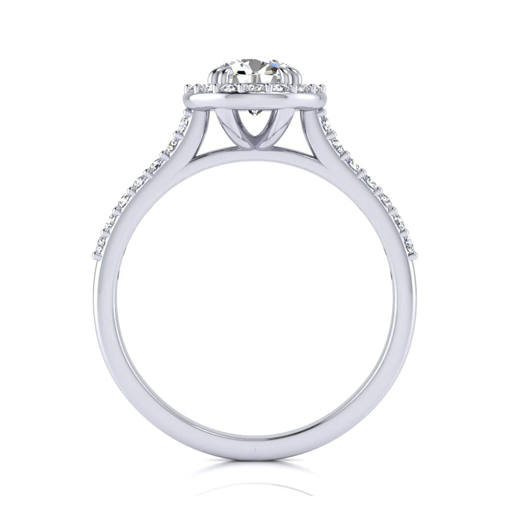 1 Carat Lab Grown Halo Diamond Engagement Ring In 14K White Gold N9266