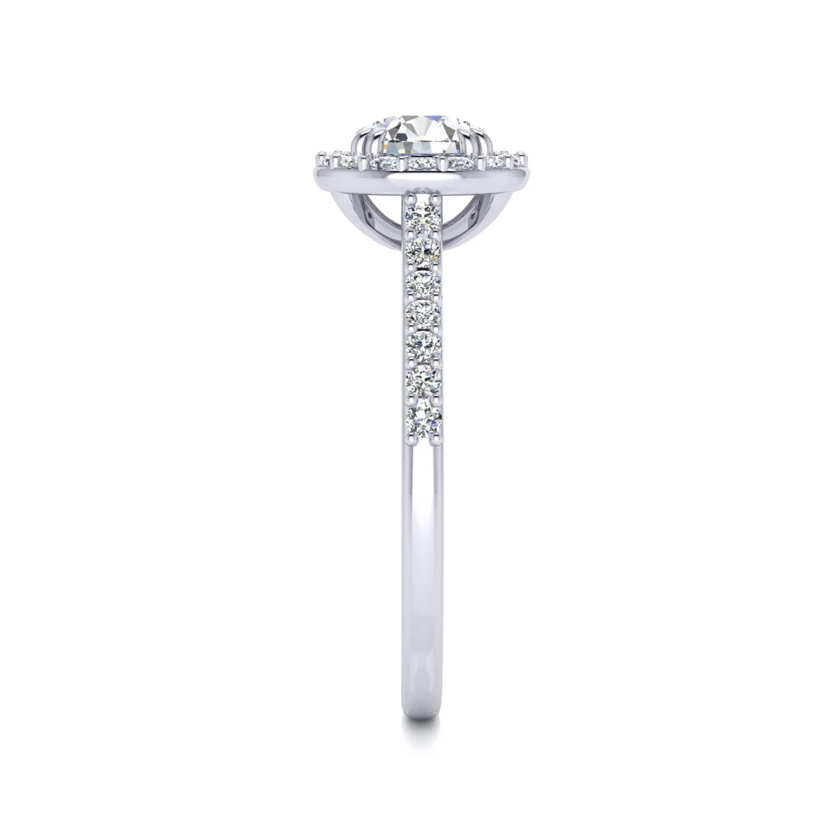 1 Carat Lab Grown Halo Diamond Engagement Ring In 14K White Gold N9266