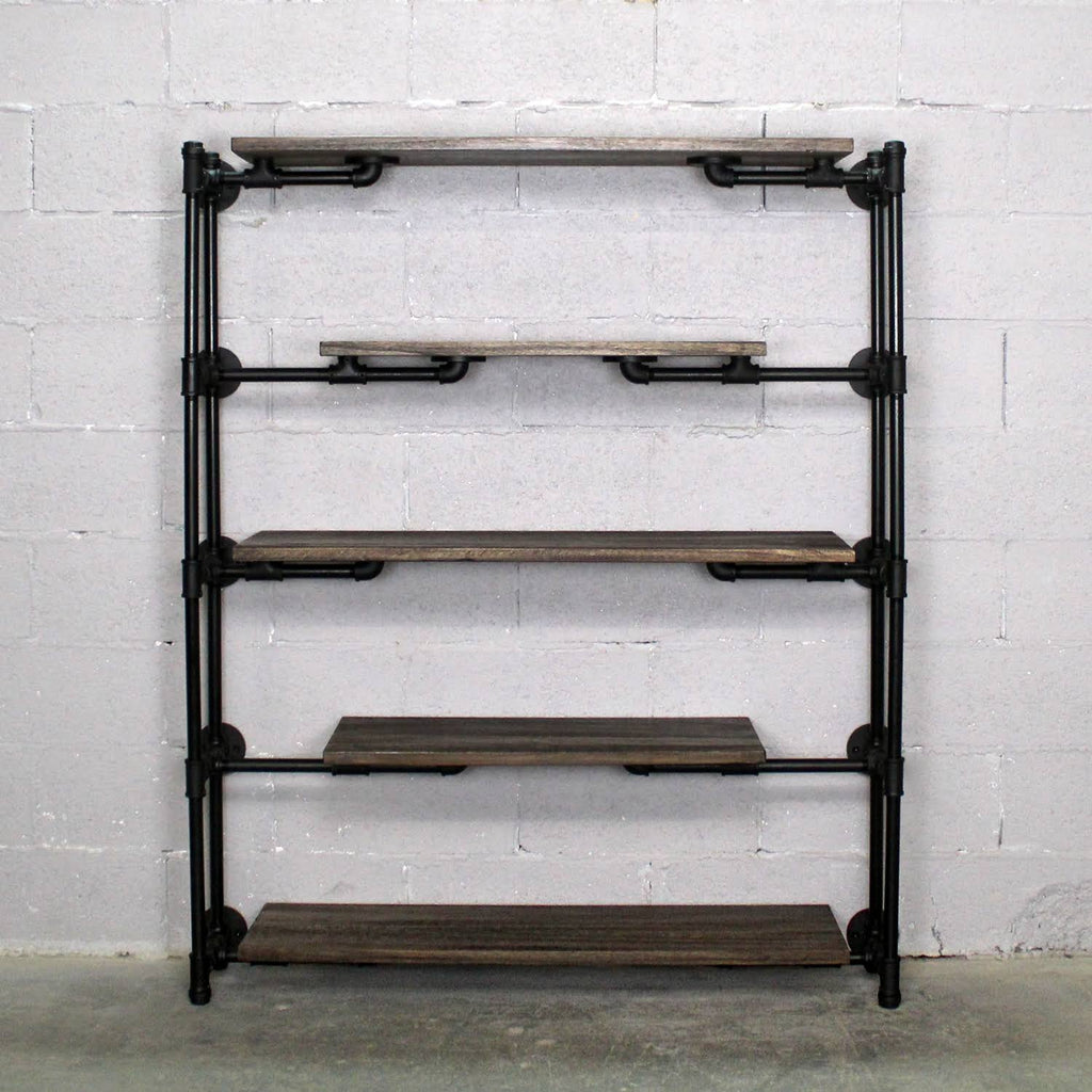 Modern Industrial Floating Tier Etagere Espresso and Hammered Black G2559