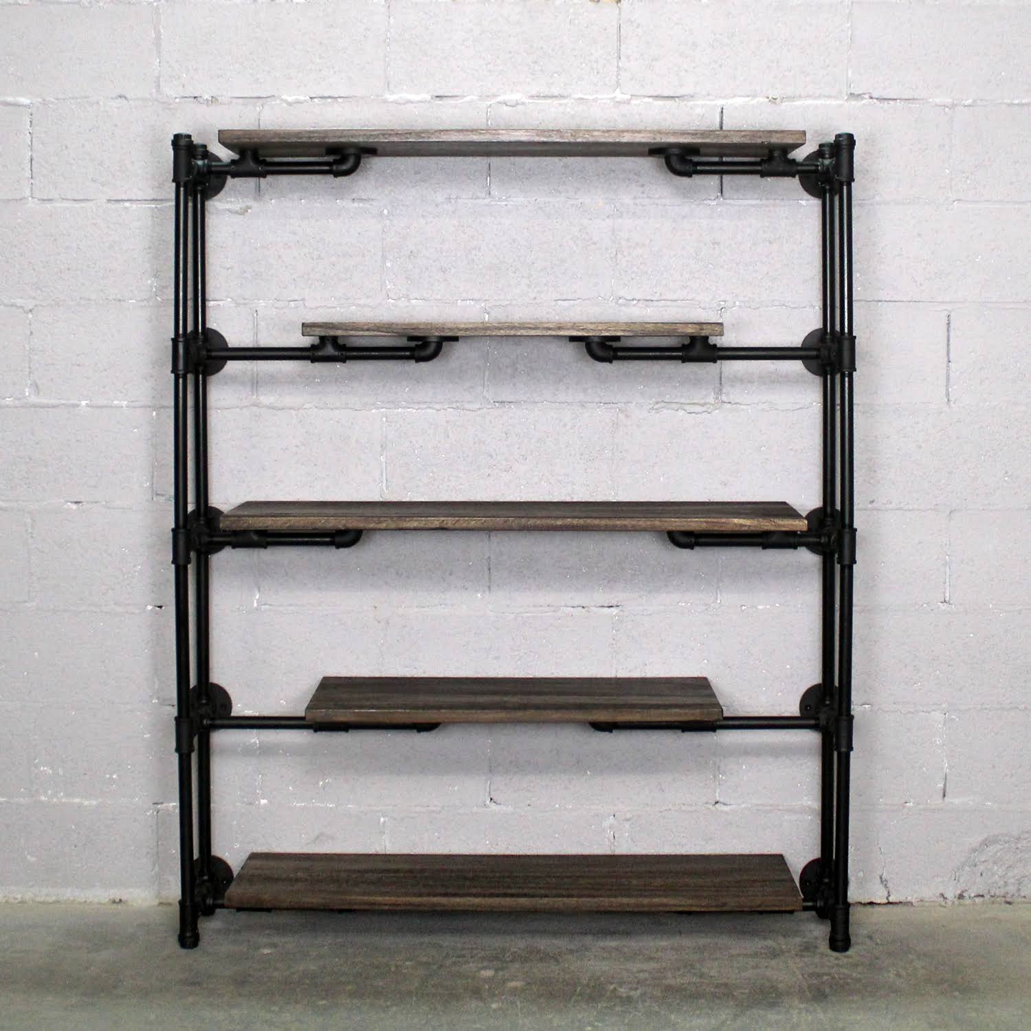 Modern Industrial Floating Tier Etagere Espresso and Hammered Black G2559