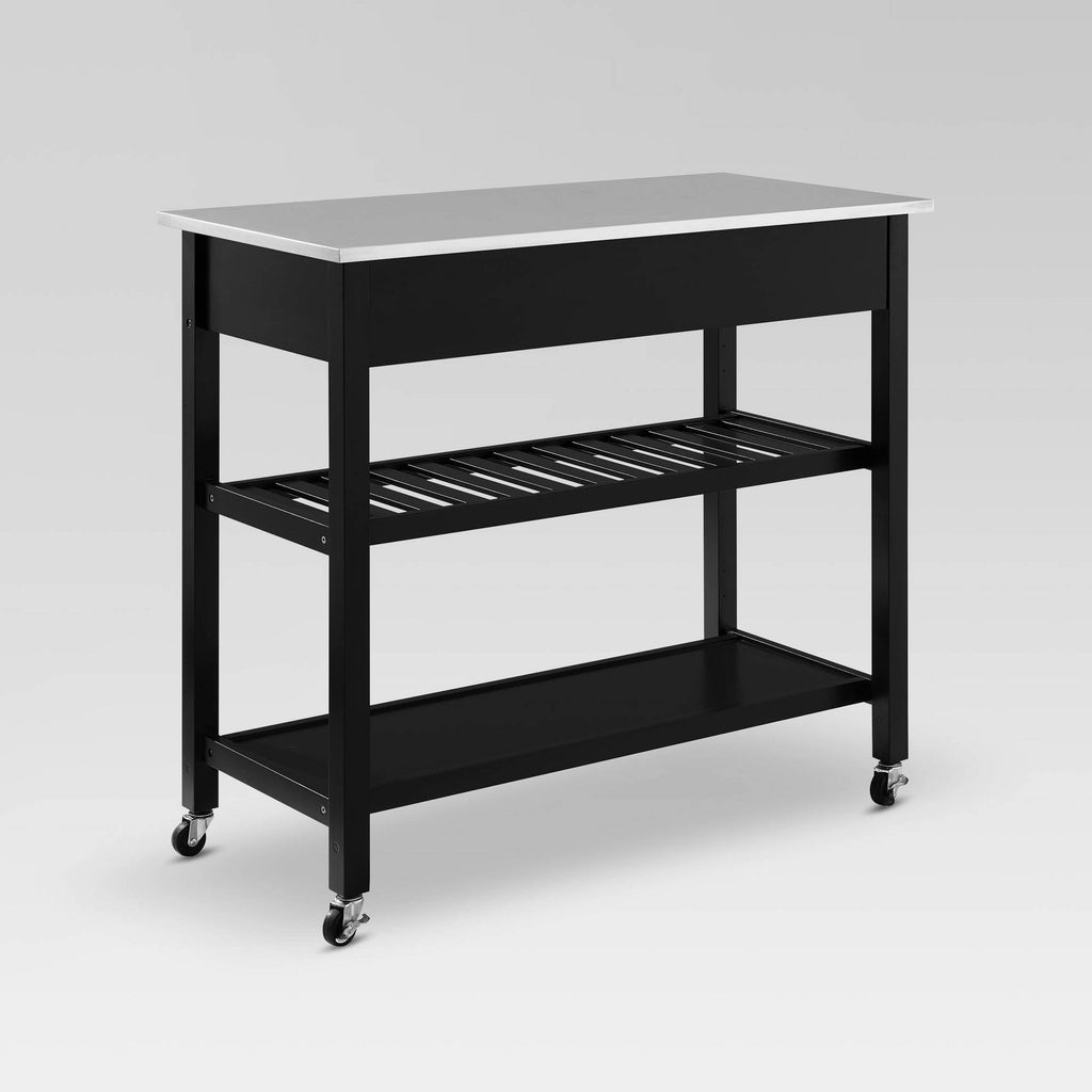 Black Stainless Steel Top Kitchen Island Cart X44438