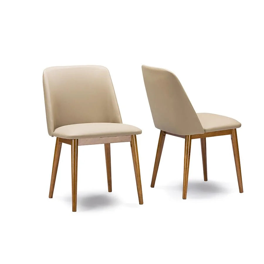 Walnut Light Brown and Beige Faux Leather Dining Chair (Set of 2) P243
