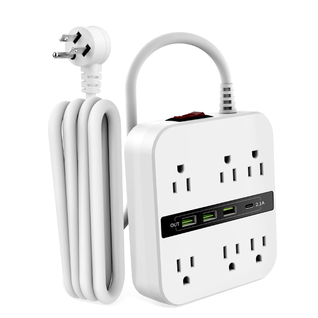 Surge Protector Power Strip with 6 Outlets and 4 USB Ports, 6.6ft White Flat Extension Cord L8242