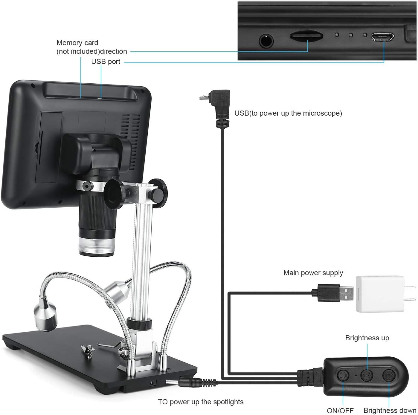 Black 7 inch LCD 1080P Digital Microscope with 200X Magnification C13344