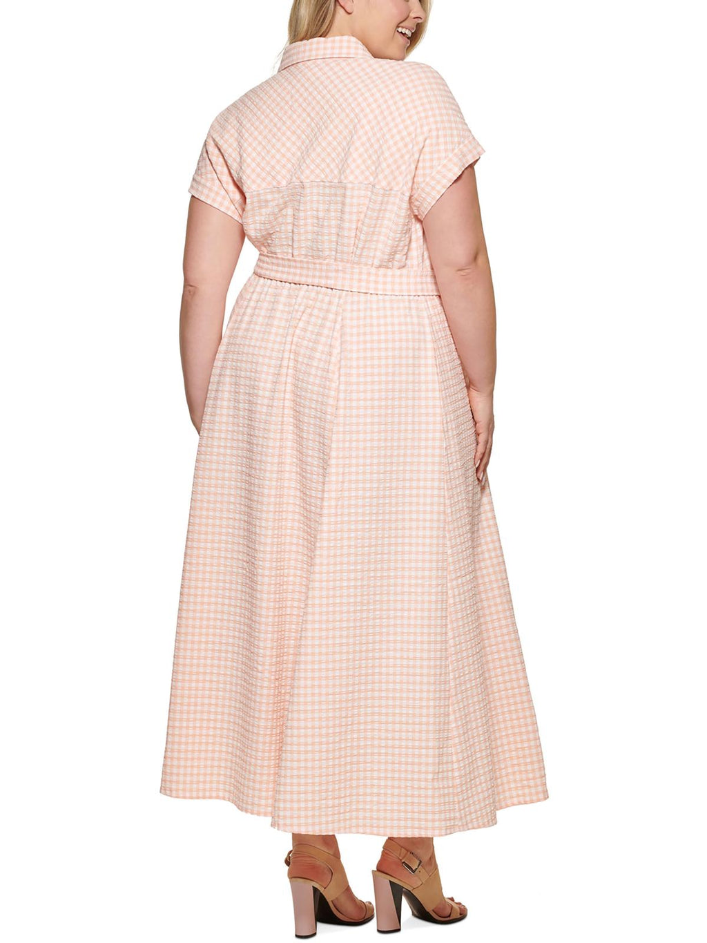 Plus Gingham Seersucker Shirtdress J757