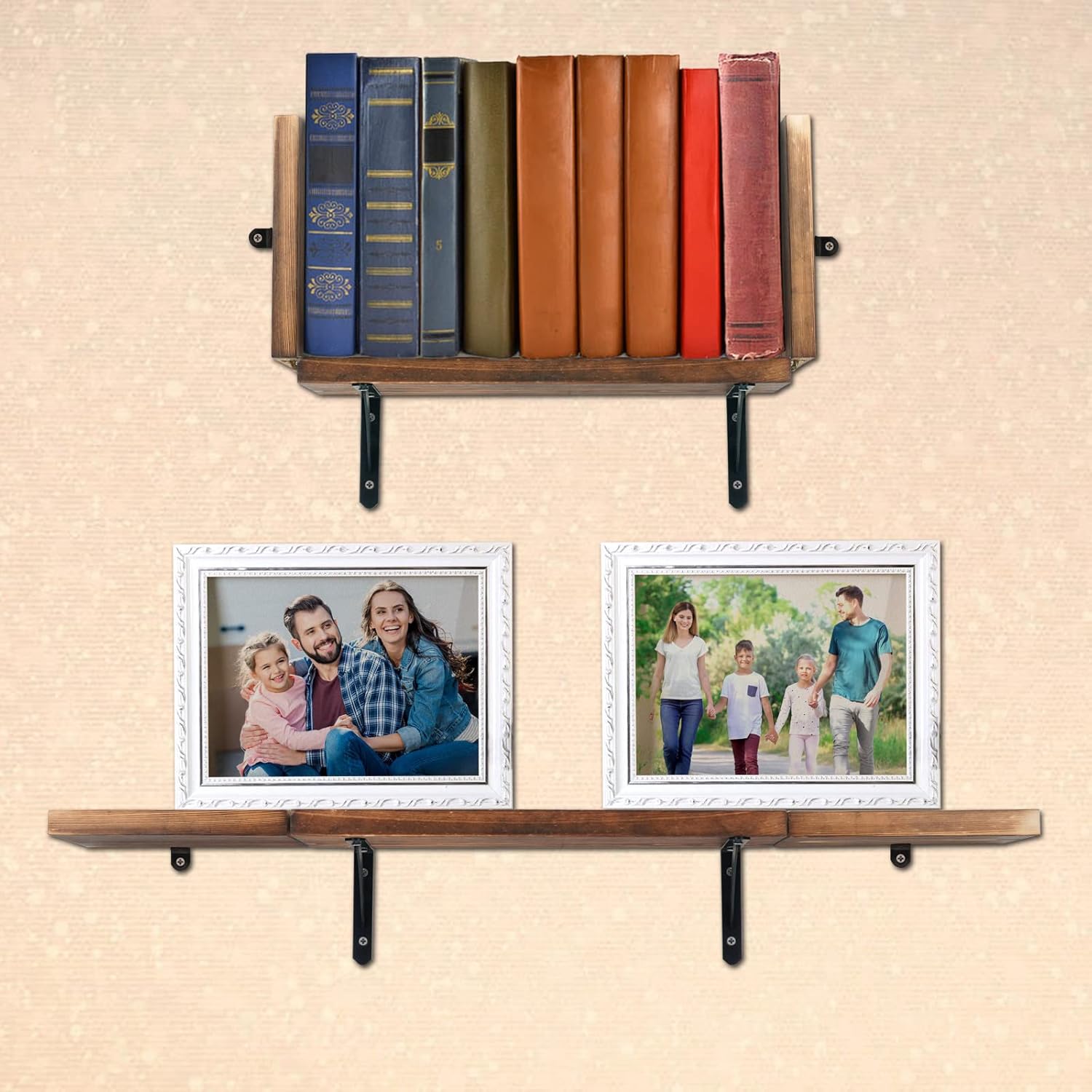 Folding Wood Floating Shelves Wall Mounted Set of 2, Rustic Wood Wall Decor Storage Shelves, 6x31.5x0.75 Inches I75976