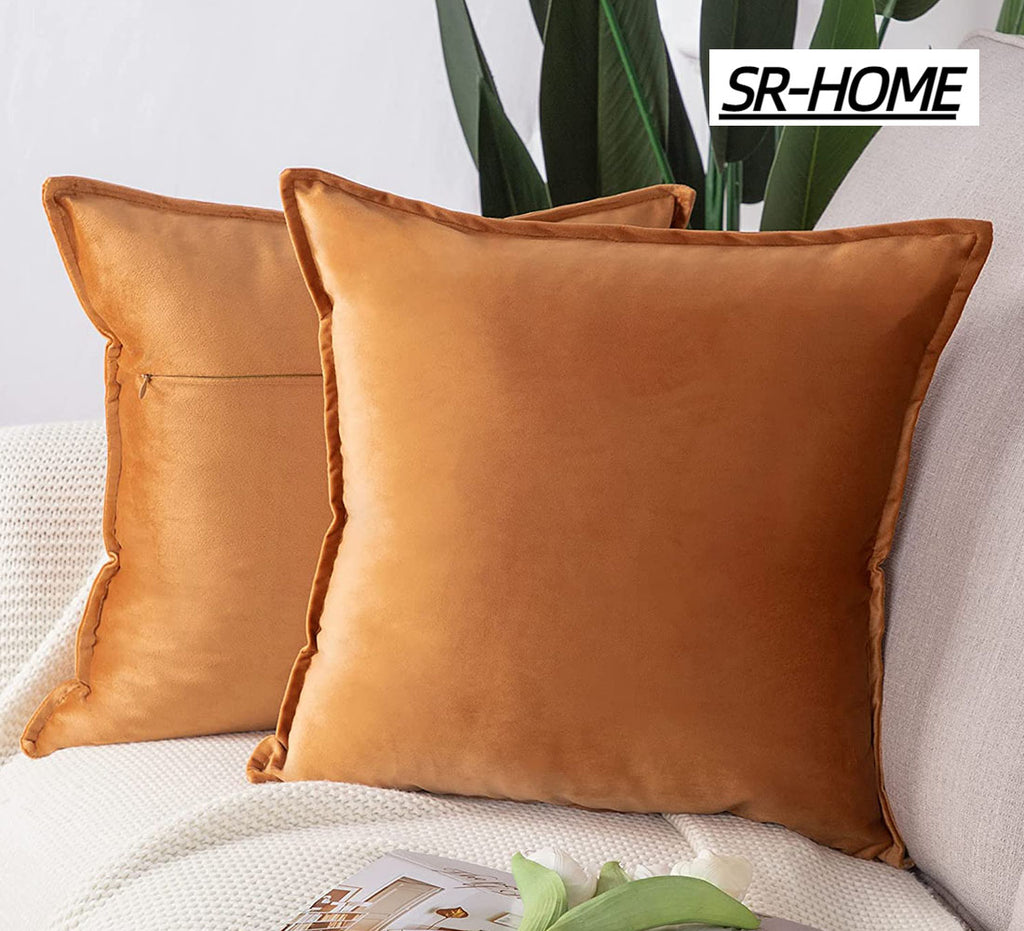 Set of 2 Velvet Decorative Throw Pillow Covers Square with Fringe Cushion Case P4003
