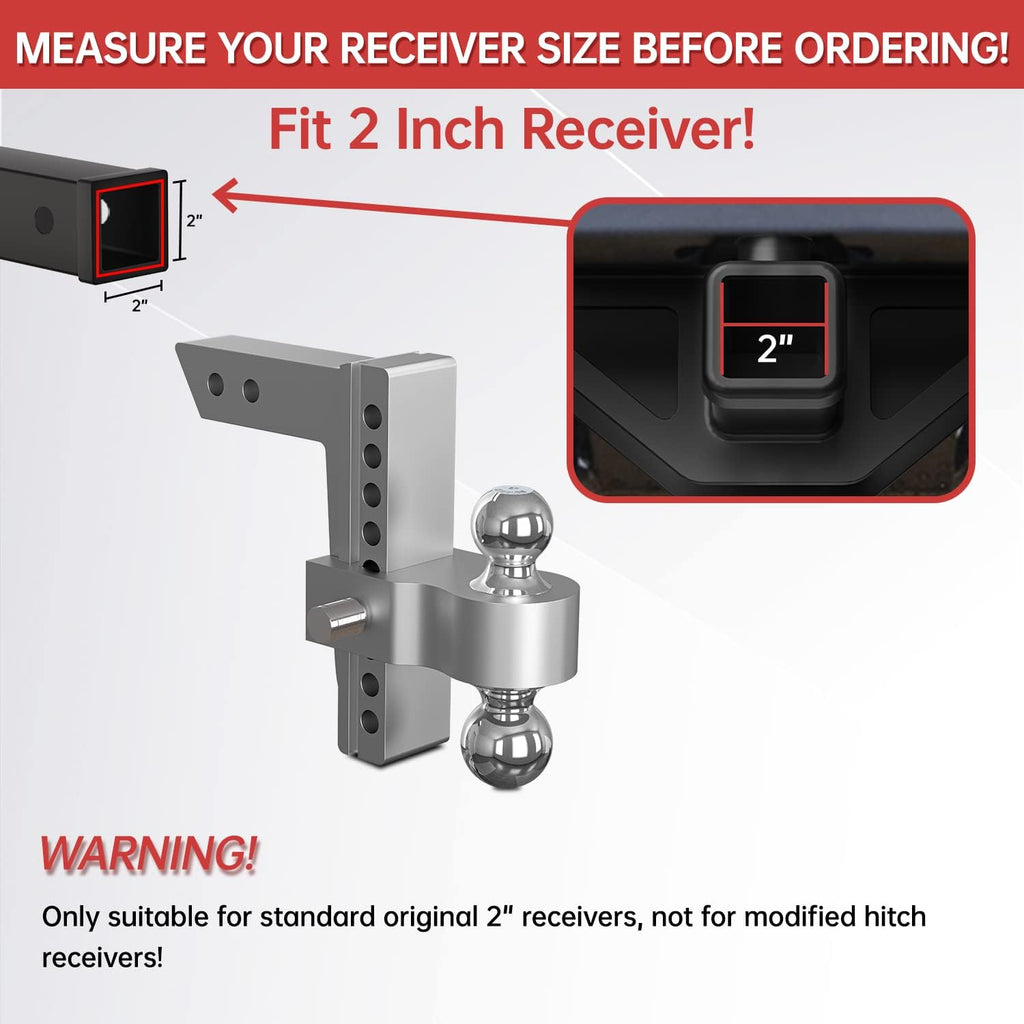 Adjustable Trailer Hitch Ball Mount, 8 Inch Drop, 2 Inch Receiver, 12,500 LBS GTW, Forged Aluminum Shank, Dual Balls K205