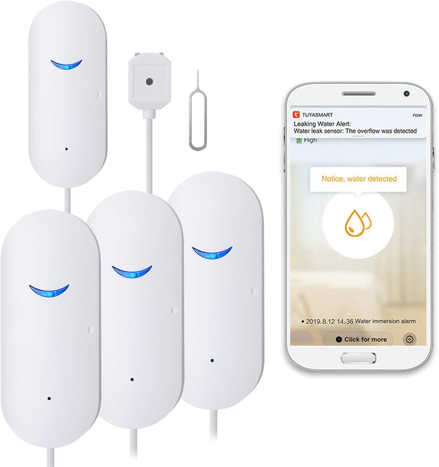 2 Pack WiFi Water Leak Sensor Alarm I294