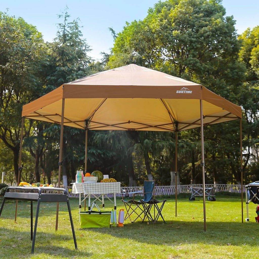 Coffee Brown Beige Hexagon Pop Up Canopy Tent with Sidewalls A850