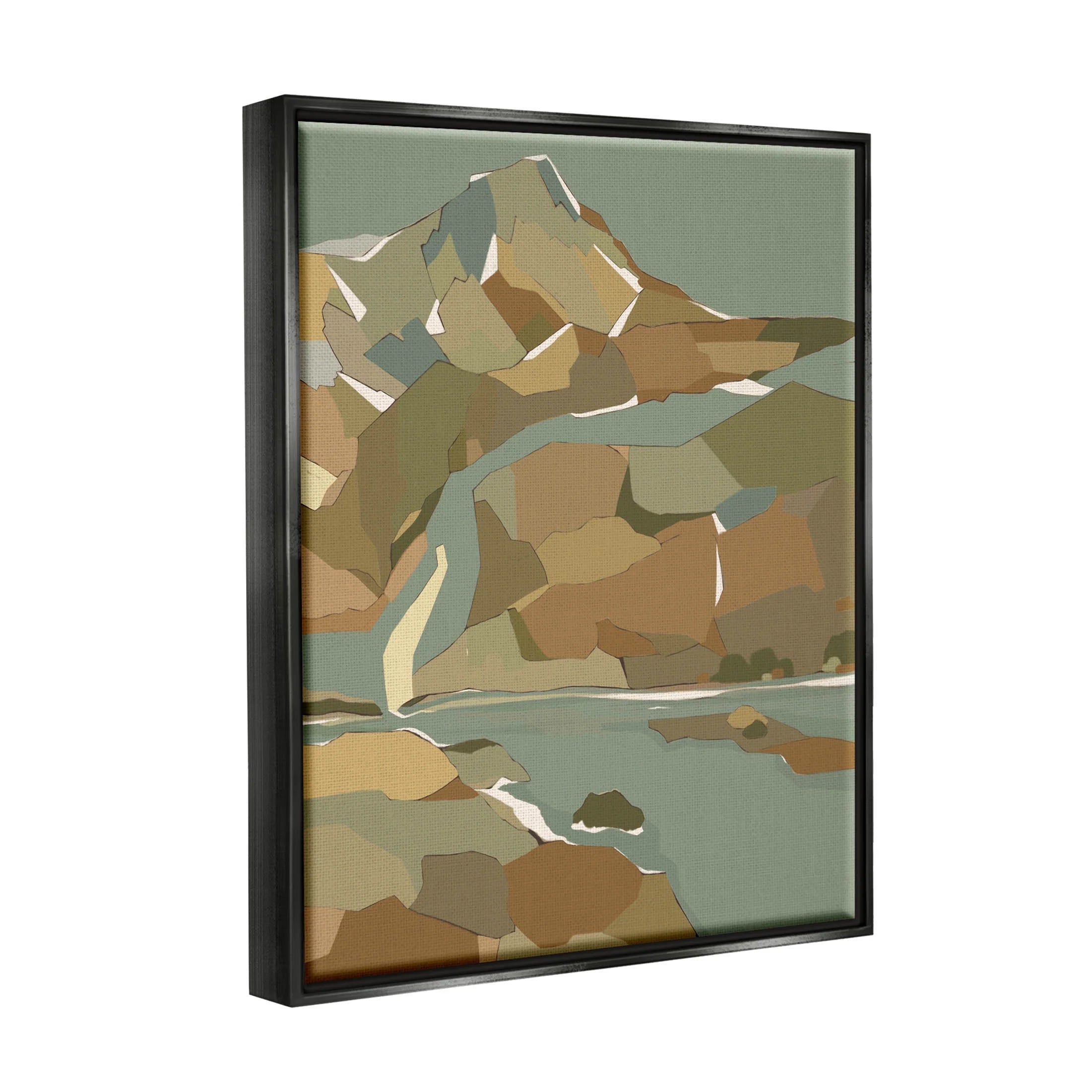 Abstract Mountain River Graphic Art Jet Black Floating Framed Canvas Print Wall Art W219