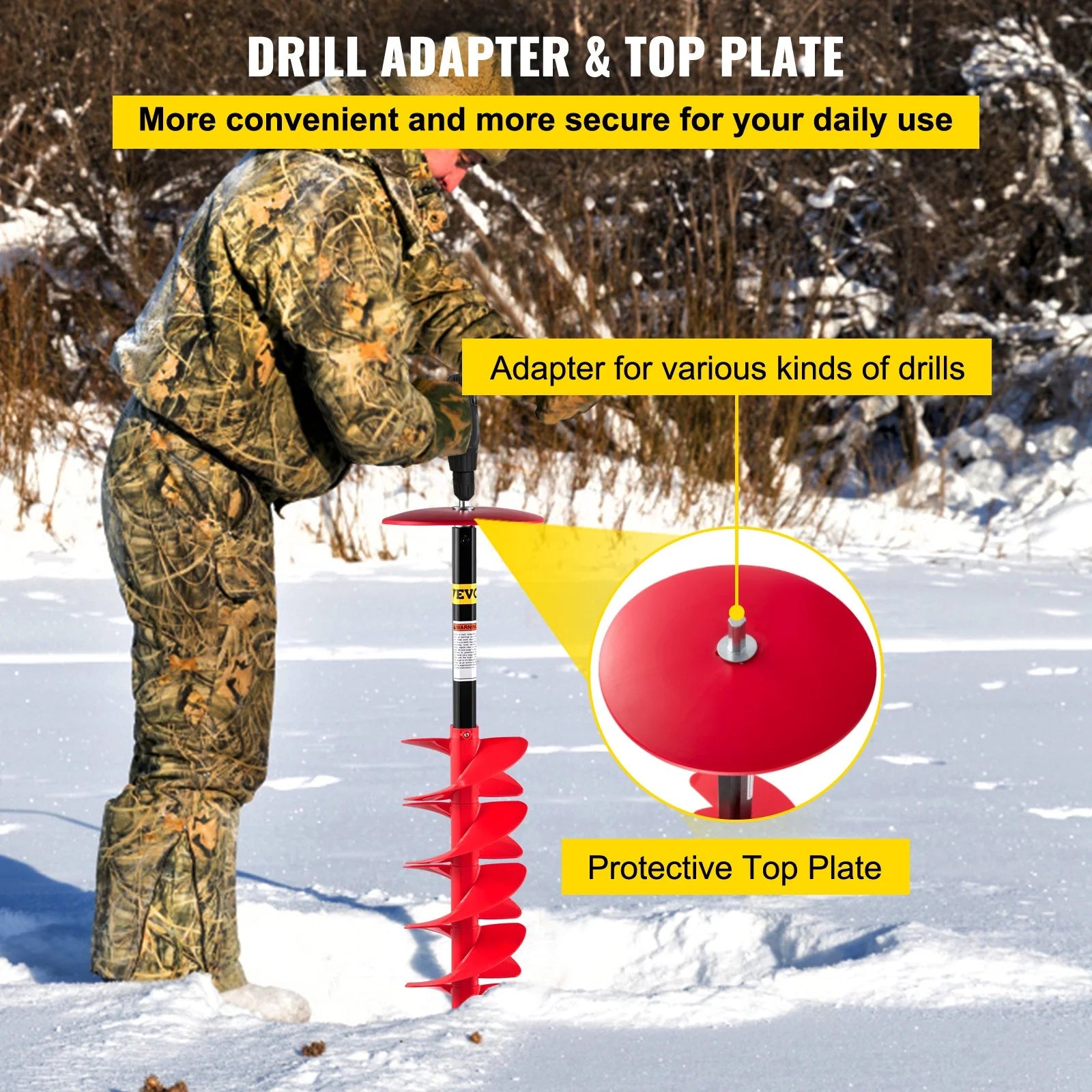8'' Ice Drill Auger with Nylon Bit and Rubber Handle B124225