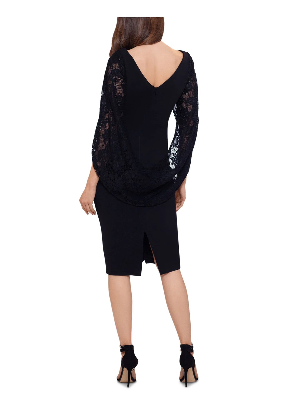 Black Stretch Ruched Lace Sheath Dress S704027