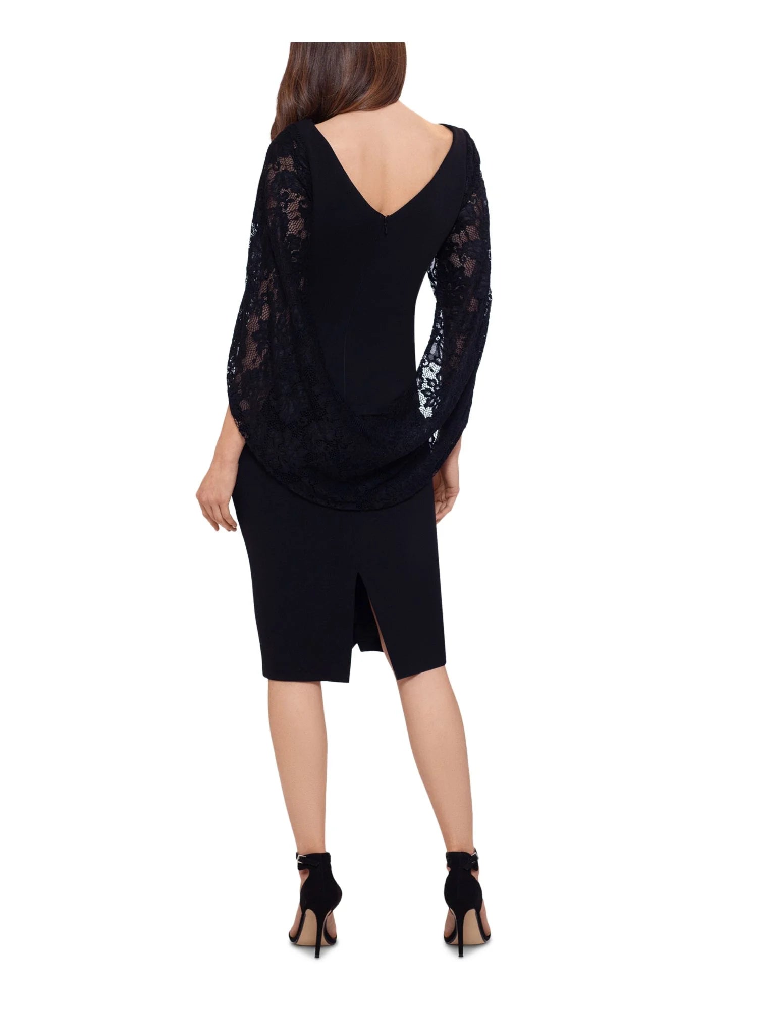 Black Stretch Ruched Lace Sheath Dress S704027