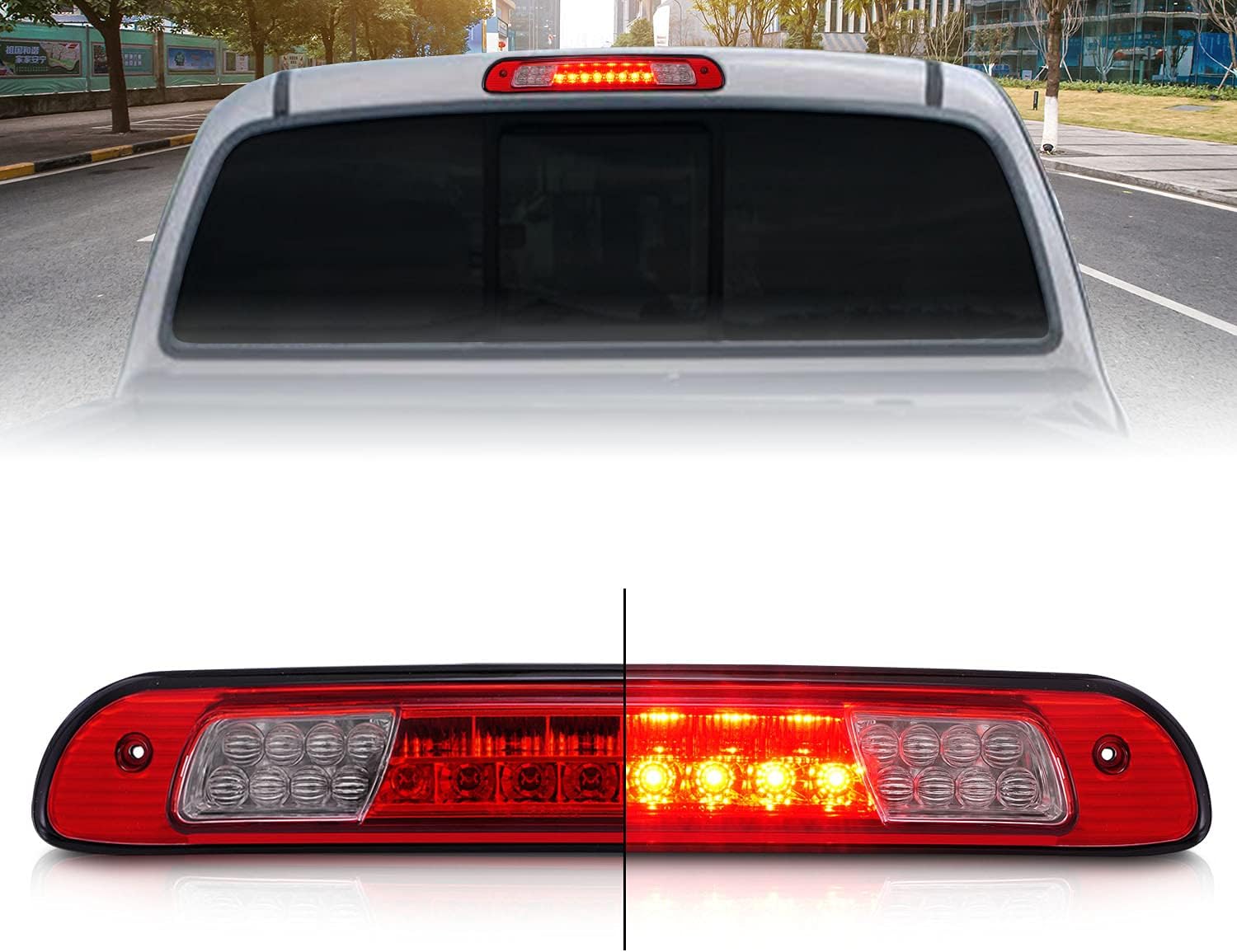 Red/Clear LED High Mount Stop Cargo 3rd Brake Lights Pack of 2 J3796