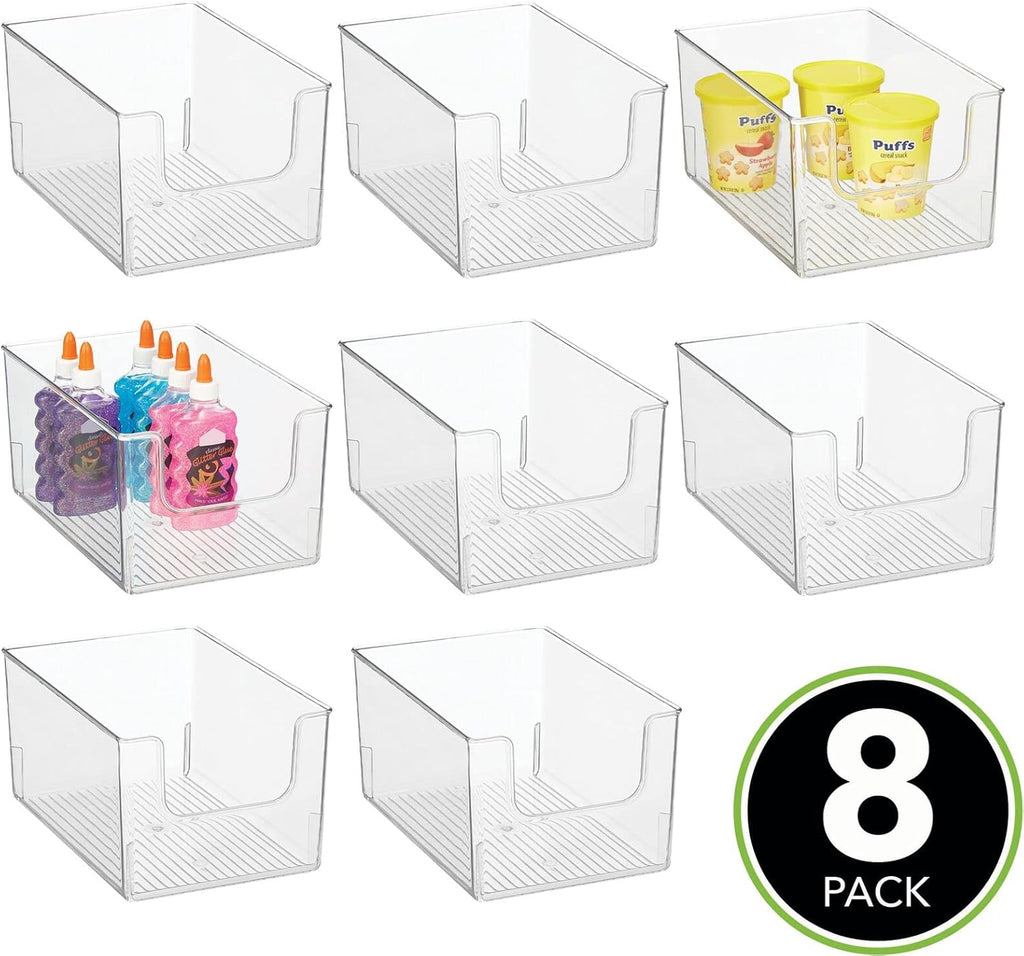 Clear Stackable Plastic Open Front Storage Organizer Bin Basket, 8 Pack H904979