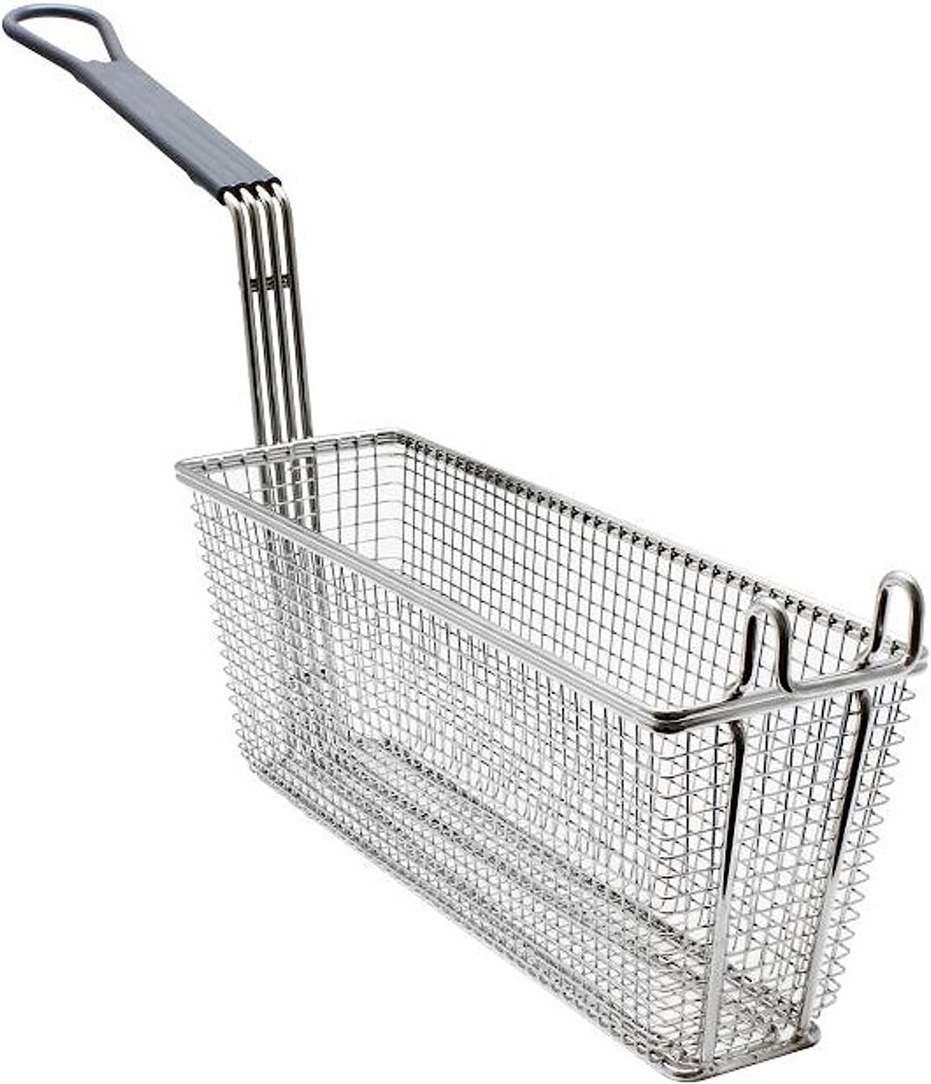 13-1/2" x 4-1/4" x 5-1/2" Rectangular Deep Fry Basket with Hook Nickel Plated Iron T2878