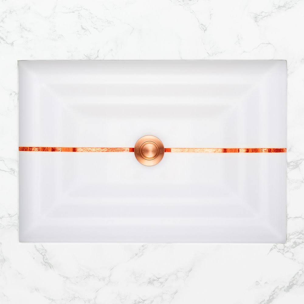 White Glass Rectangular Sink with Copper Accent T697