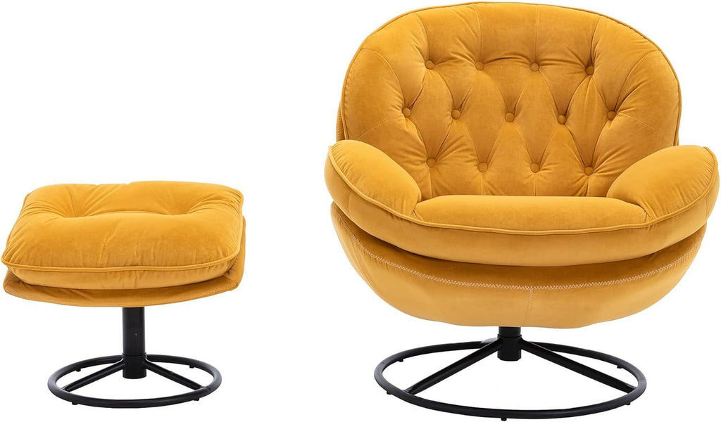 Yellow Velvet Lounge Chair with Ottoman P400
