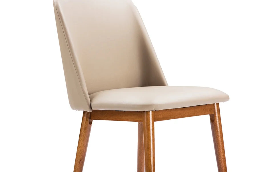 Walnut Light Brown and Beige Faux Leather Dining Chair (Set of 2) P243