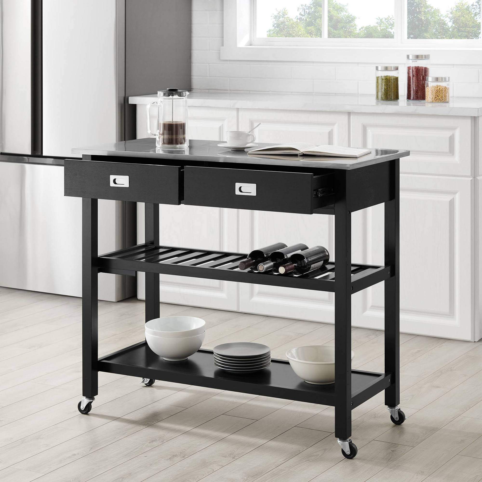 Black Stainless Steel Top Kitchen Island Cart X44438