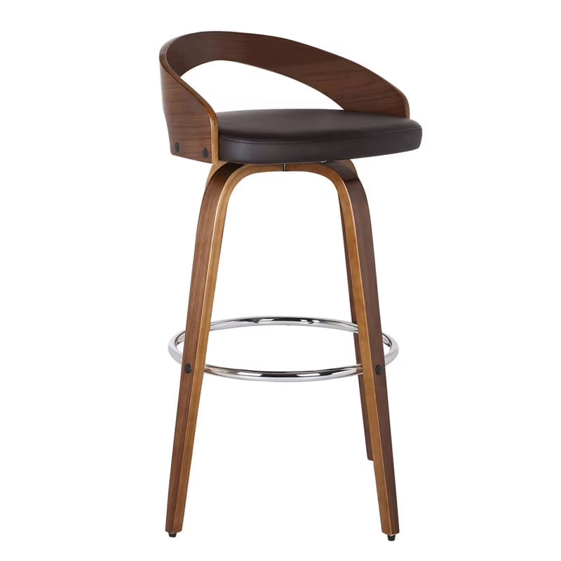 26" Faux Leather Wood Counter Stool in Brown/Walnut X92352