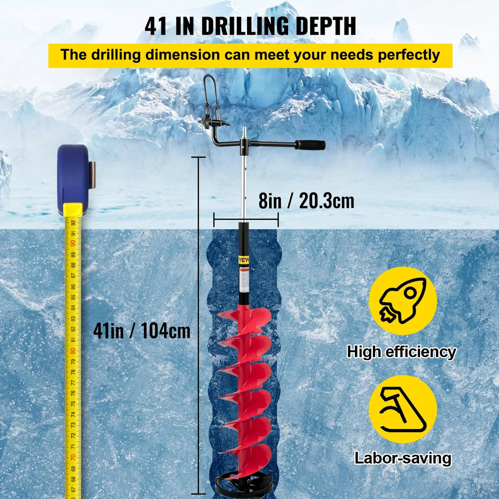 8'' Ice Drill Auger with Nylon Bit and Rubber Handle B124225