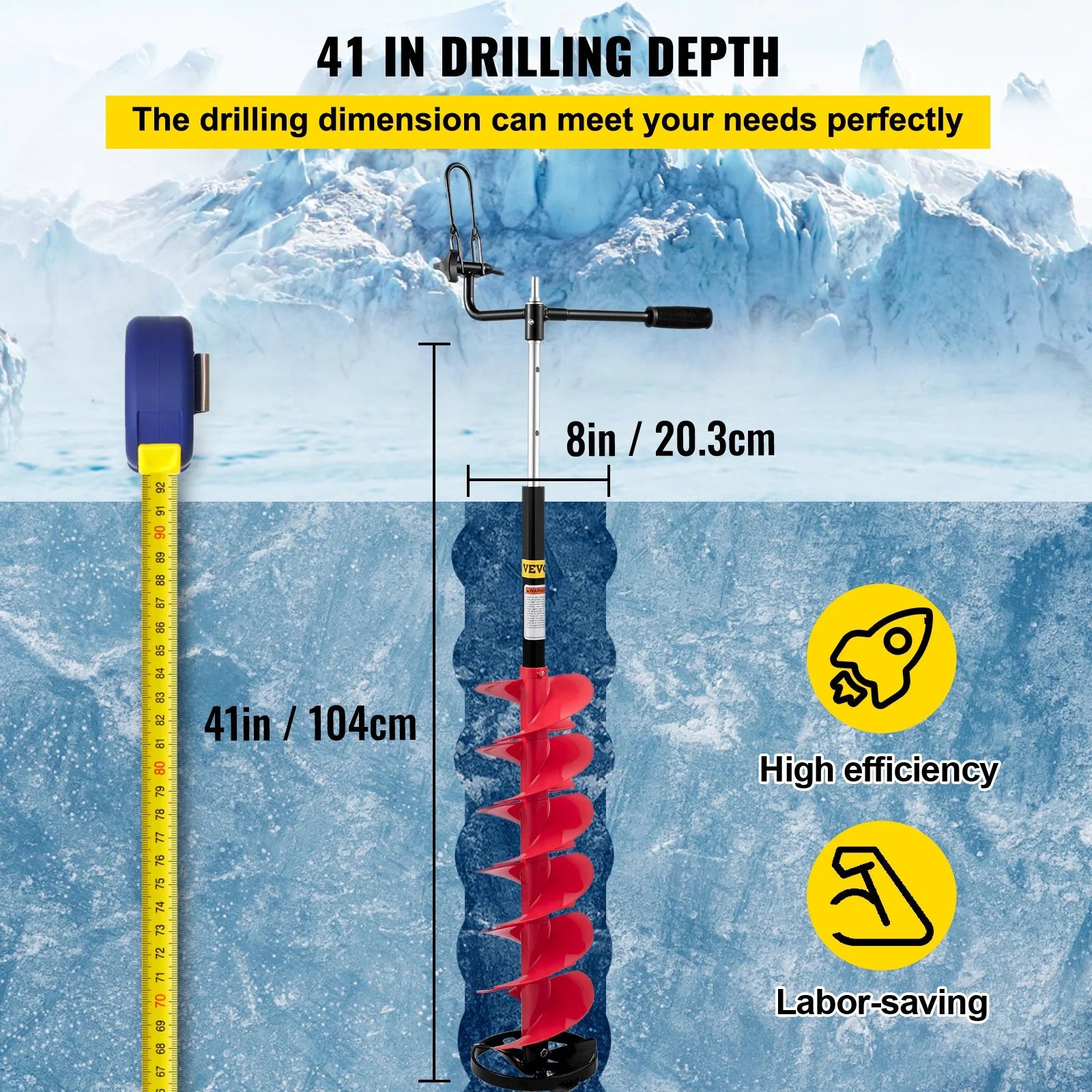 8'' Ice Drill Auger with Nylon Bit and Rubber Handle B124225