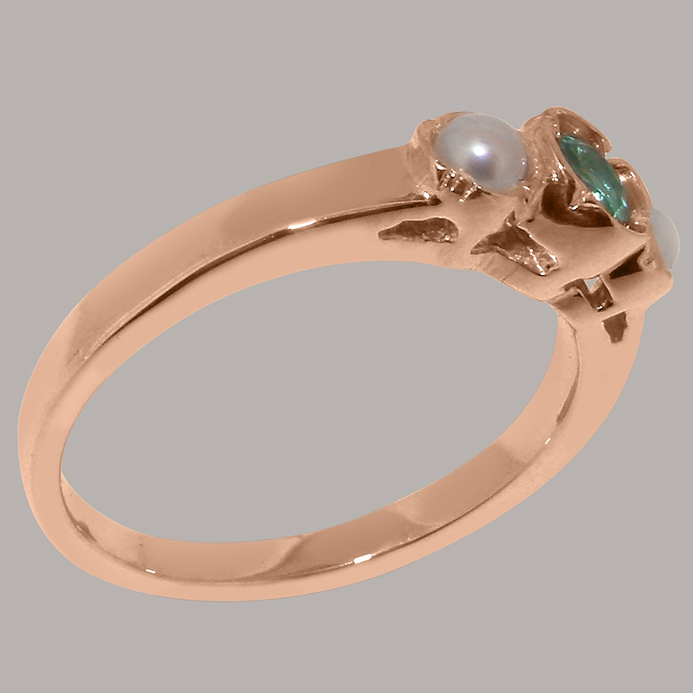 9k Rose Gold Emerald Cultured Pearl Ring P42319