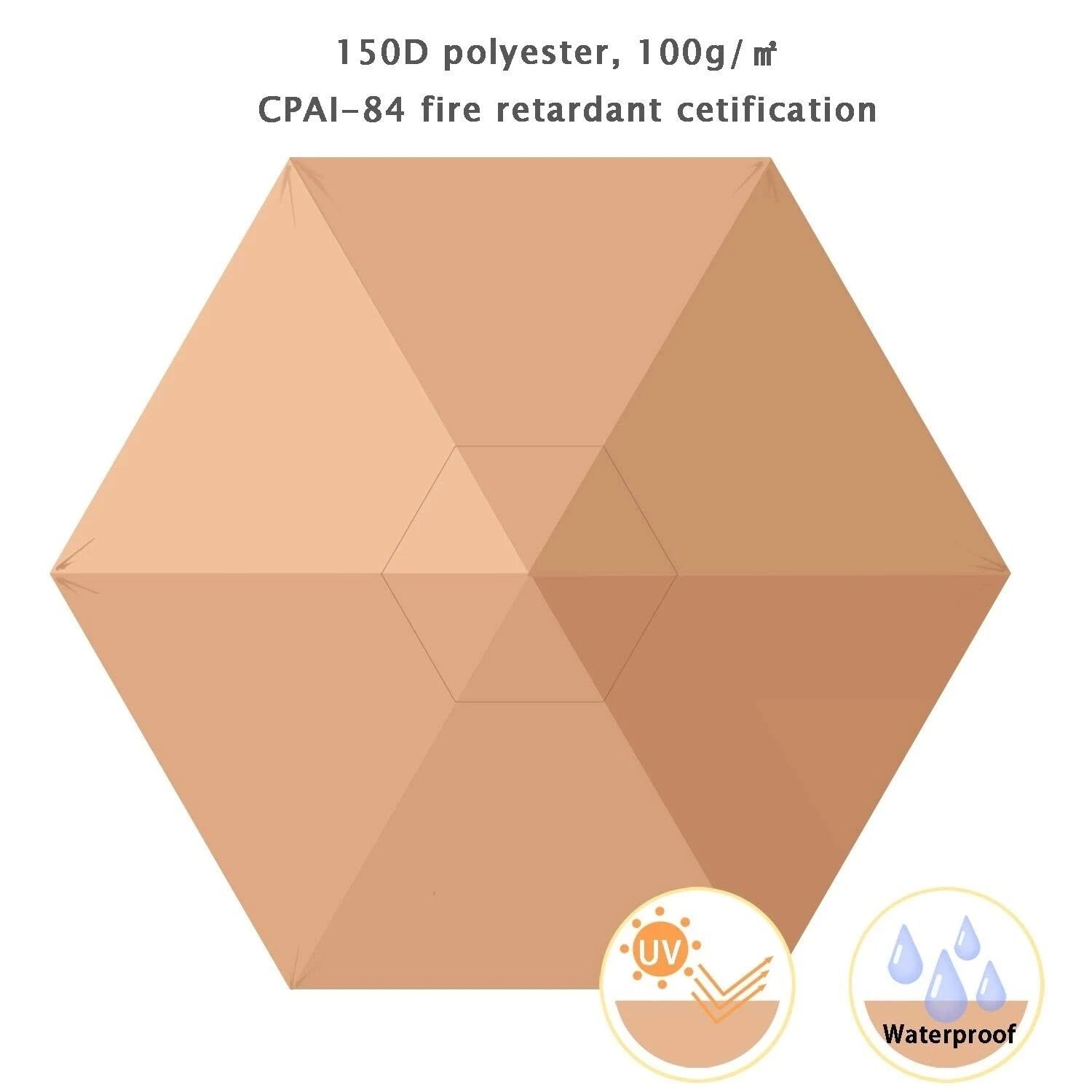 Coffee Brown Beige Hexagon Pop Up Canopy Tent with Sidewalls A850
