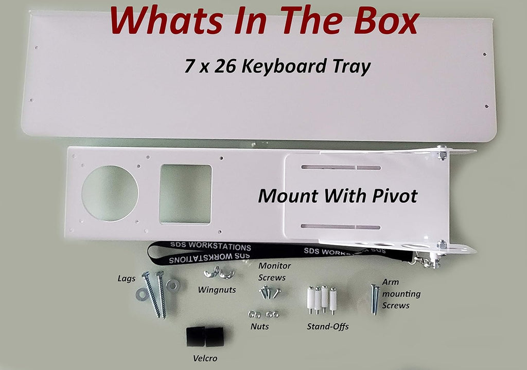 White Adjustable VESA Monitor & Keyboard Wall Mount System with Tilt & Fold-up, 7 x 26 Inch Tray V71525