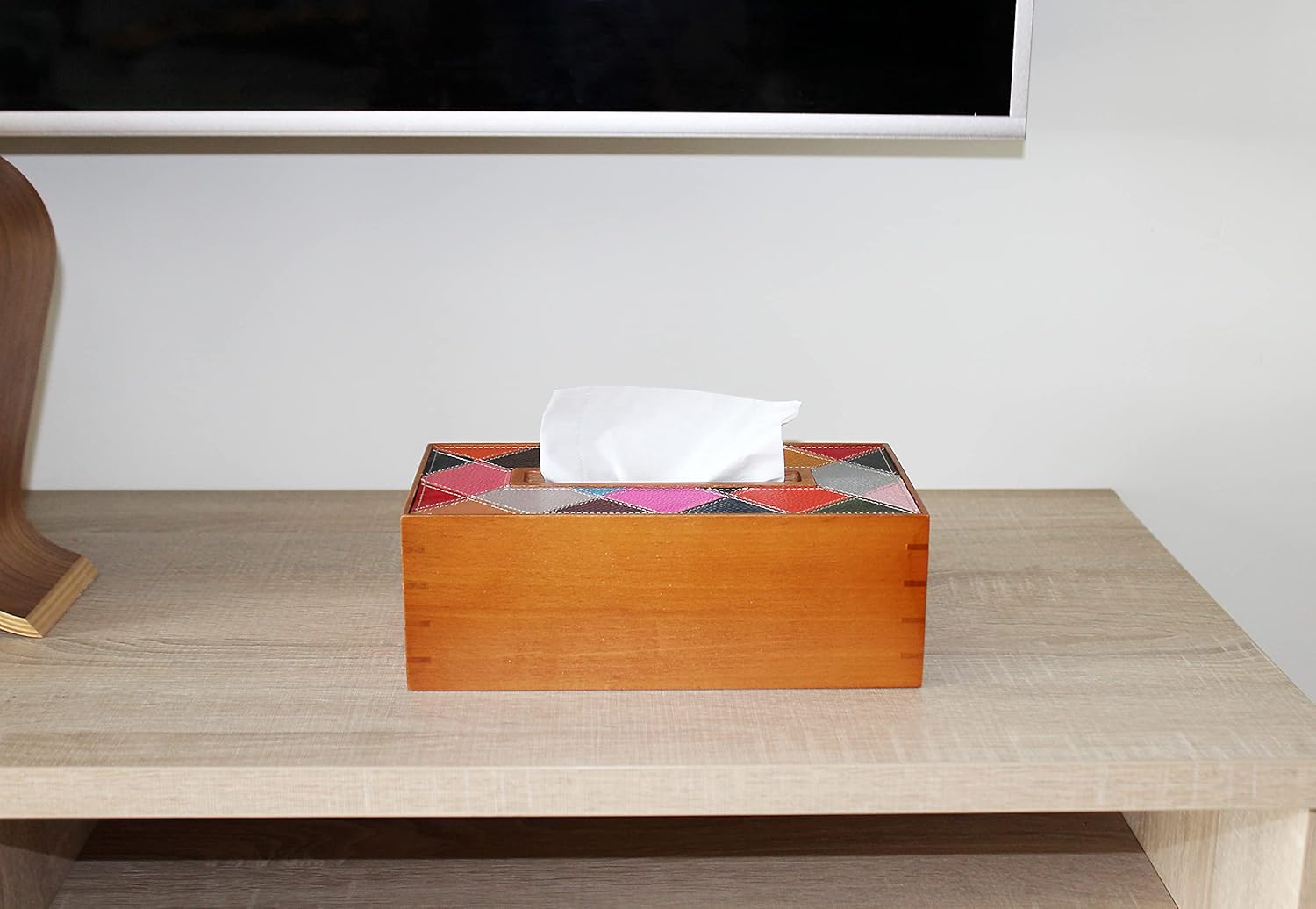 Rectangular Solid Wood and Calf Leather Tissue Box Cover, Pack of 2 T3752
