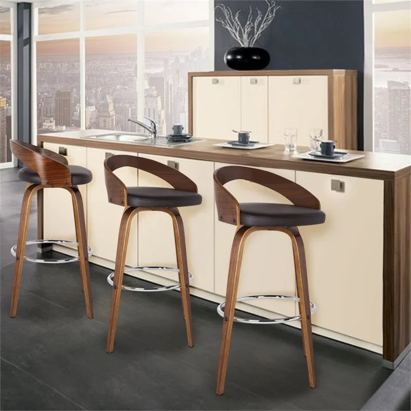 26" Faux Leather Wood Counter Stool in Brown/Walnut X92352