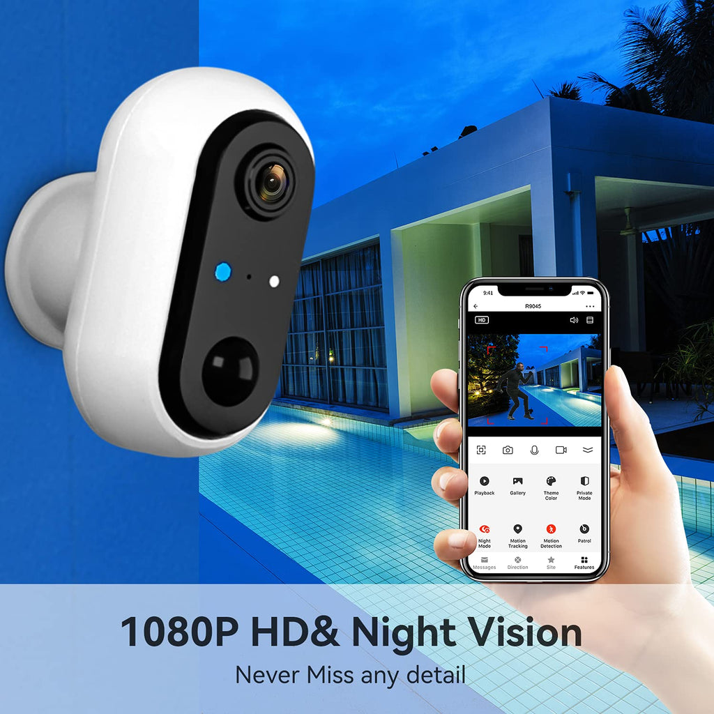 Wireless Battery Powered Camera with Night Vision, 1080P Video, Motion Detection, 2-Way Audio, IP66 Waterproof, Pack of 2 G160