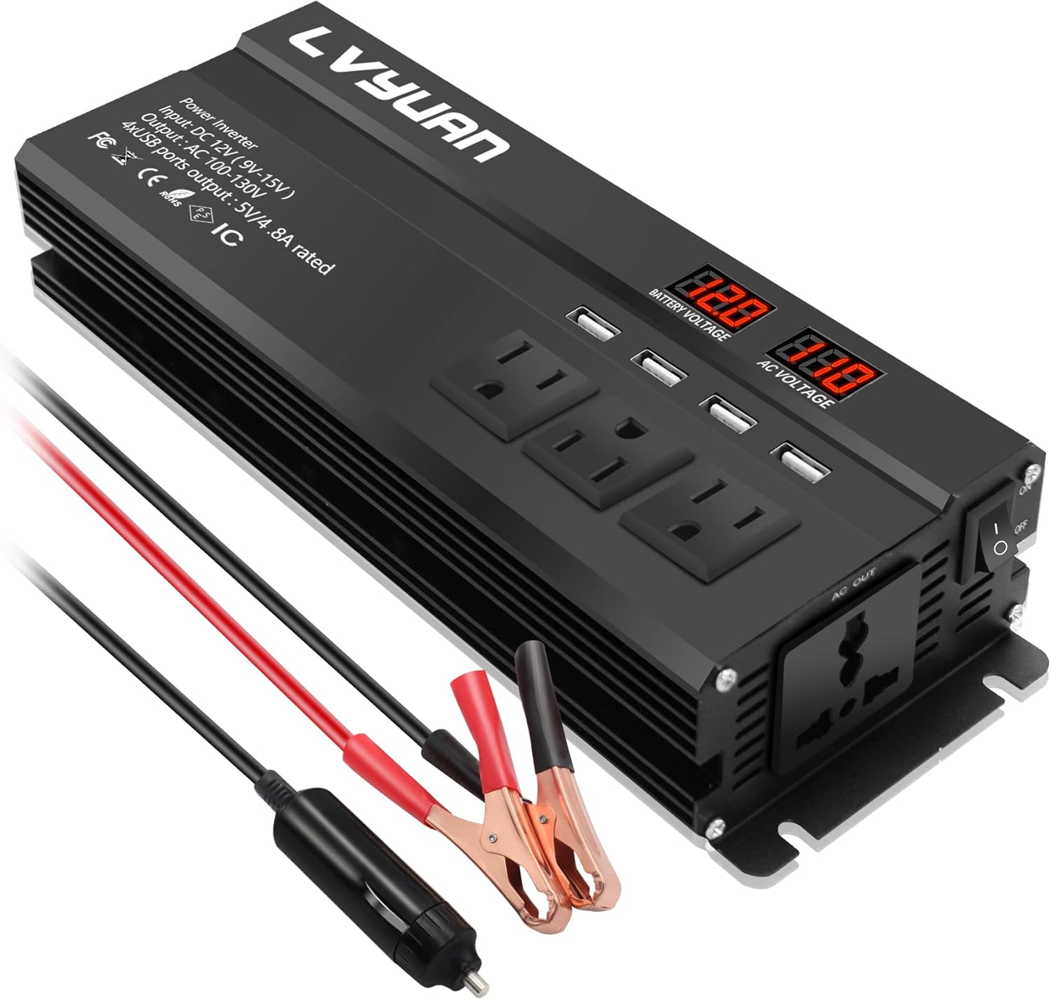 150W Power Inverter DC 12V to 110V AC with 3.1A Dual USB Charger Pack of 2 B44249