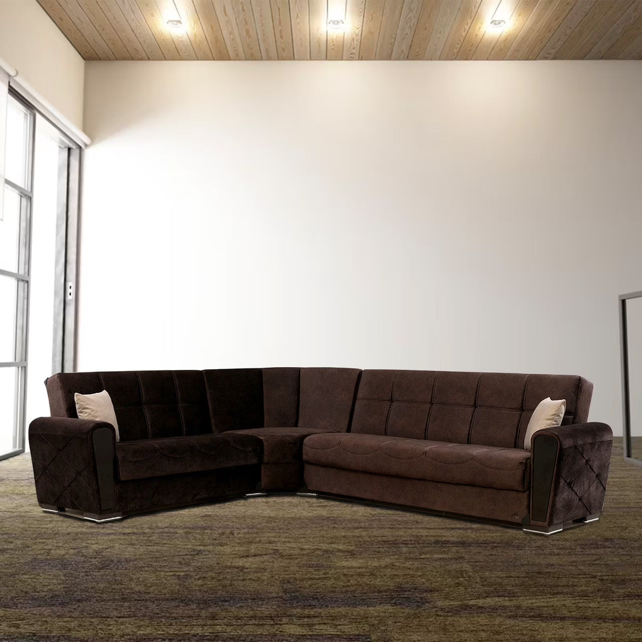 Brown Fabric Reversible Sectional V241