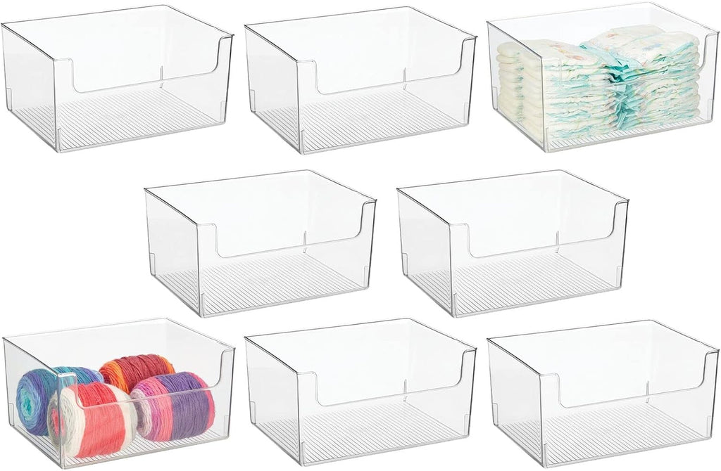 Clear Stackable Plastic Open Front Storage Organizer Bin Basket, 8 Pack H904979