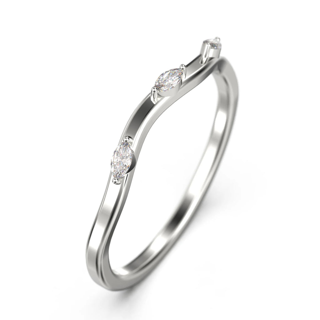 Marquise Cut Diamond Moissanite 925 Sterling Silver Wedding Band D228