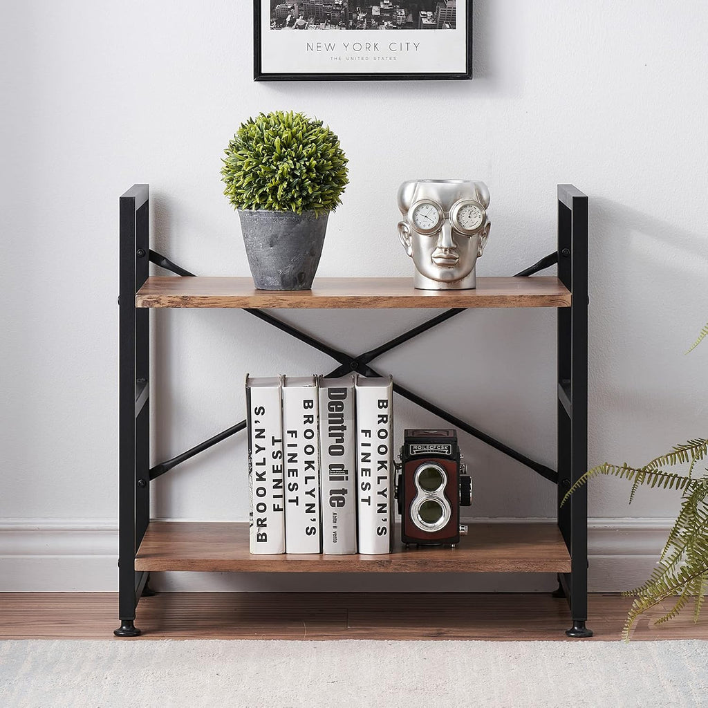 Vintage Brown 4 Tier Wood Bookshelf with Metal Frame E71328
