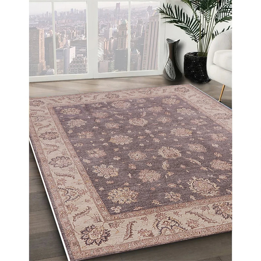Mauve Taupe Purple Round Oriental Area Rug R805275