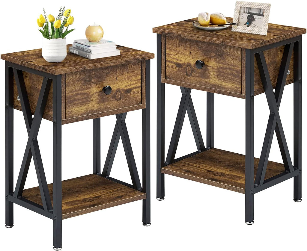 Antique Black Set of 2 End Side Table with Storage Cabinet K66236