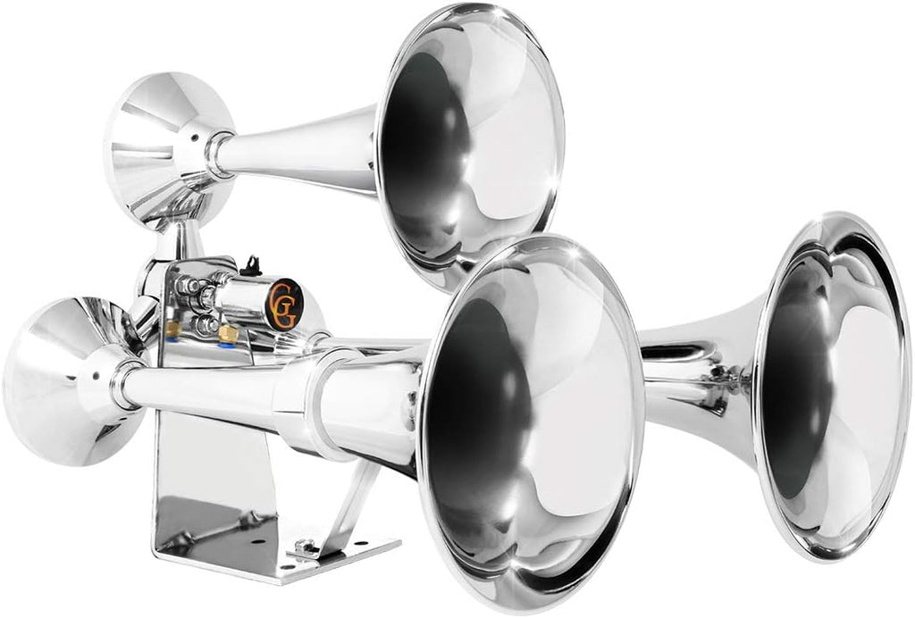 Chrome Heavy Duty Train Horn with Triple Brass Trumpet B531