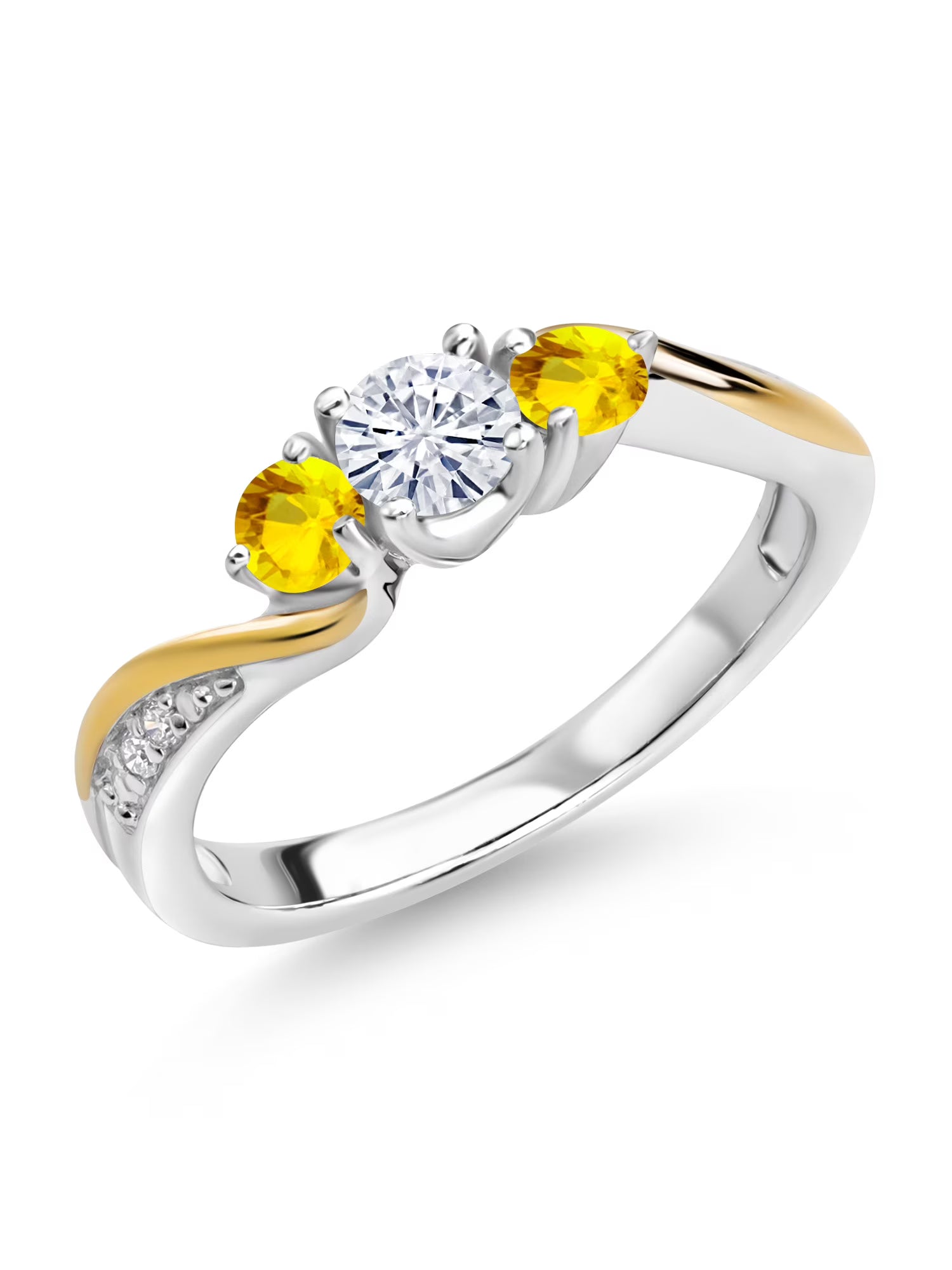 925 Silver 10K Yellow Gold Lab Grown Diamond 3 Stone Engagement Ring I666858