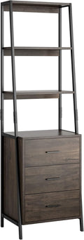 Rustic Brown Ladder Shelves with Fabric Drawers L190