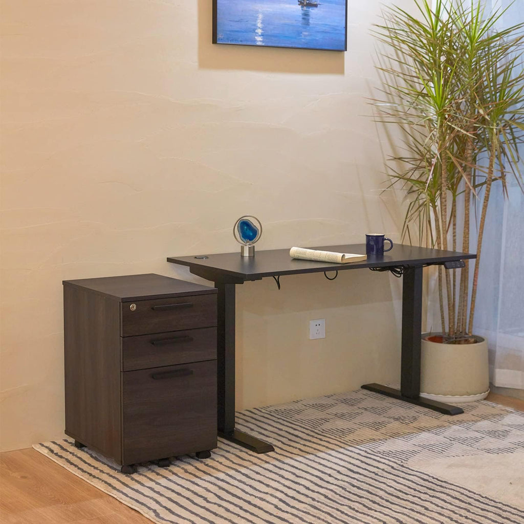 3 Drawer Mobile File Cabinet with Lock Wood Pedestal Filing Storage, Dark Walnut Z428
