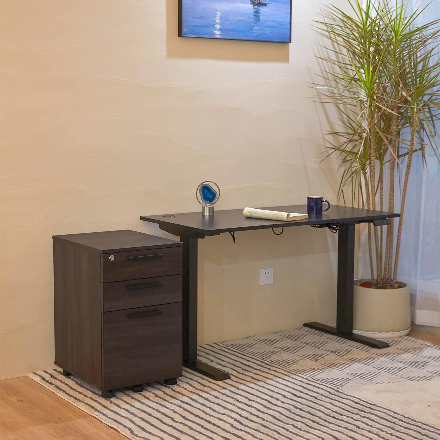 3 Drawer Mobile File Cabinet with Lock Wood Pedestal Filing Storage, Dark Walnut Z428