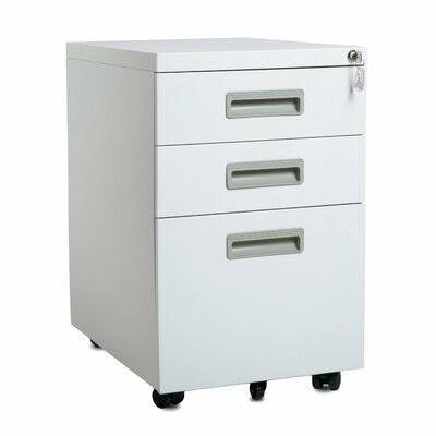 White 3-Drawer Mobile Vertical Filing Cabinet E92742