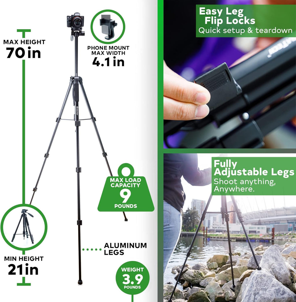 70 Tripod with Bluetooth Remote Shutter, Monopod Pack of 2 B502047