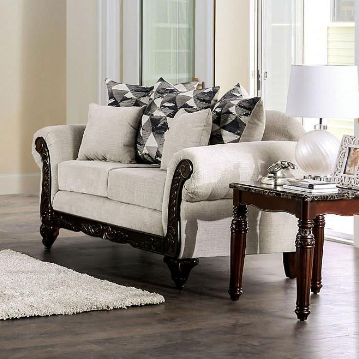 Walnut Light Gray Chenille Sofa and Loveseat K441557