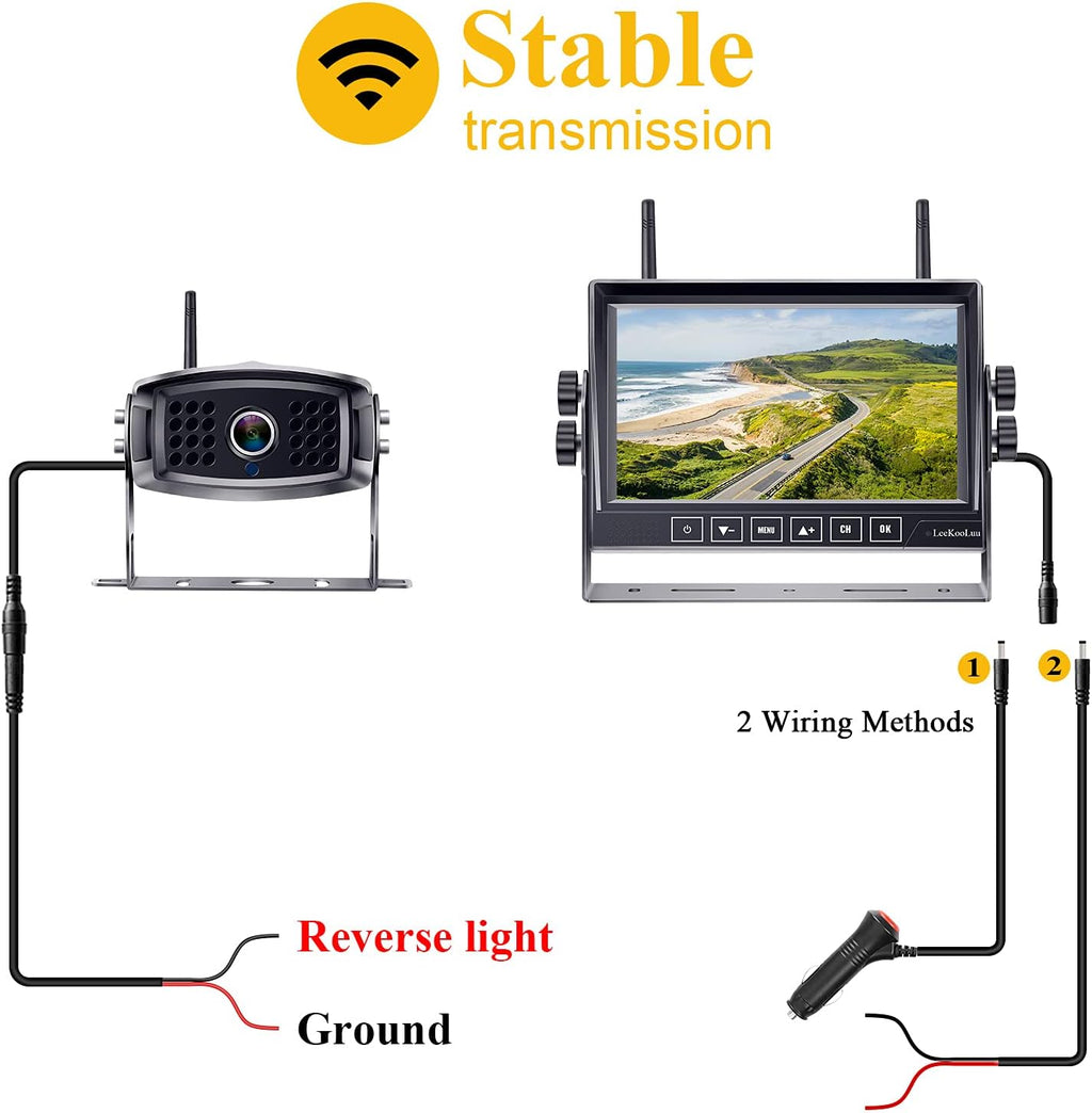 7'' LCD Split Screen 4 Channel Wireless Backup Camera Monitor F1078